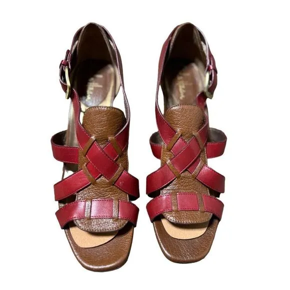 Cole Haan Red and Brown Strappy Leather Heels Size 8.5