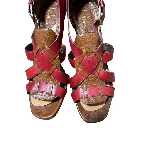 Cole Haan Red and Brown Strappy Leather Heels Size 8.5