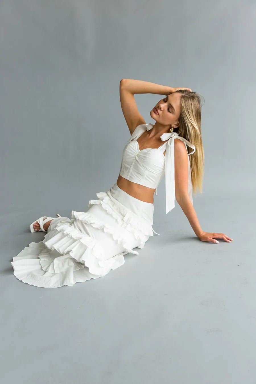 Dawn Bow Strap Bustier Top   Tiered Ruffle Skirt Set