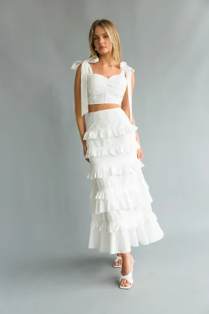 Dawn Bow Strap Bustier Top   Tiered Ruffle Skirt Set