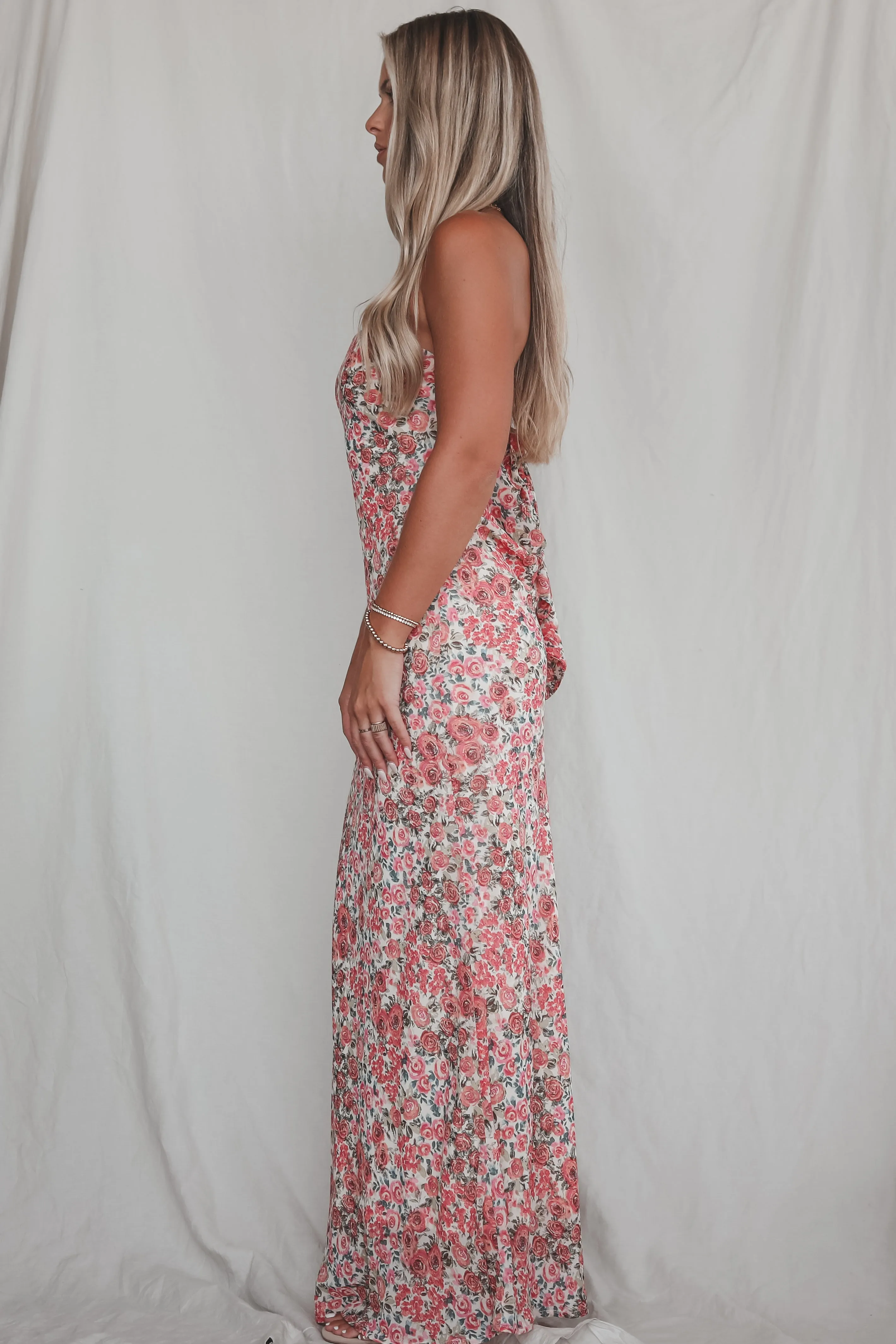 DEAL Formally Invited Pink Floral Strapless Maxi Dress