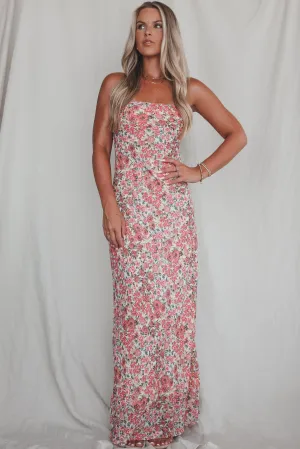 DEAL Formally Invited Pink Floral Strapless Maxi Dress