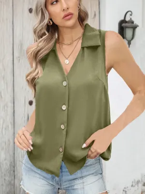 Easy Appeal Sleeveless Button-Up Collared Top