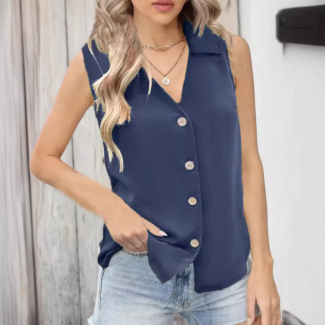 Easy Appeal Sleeveless Button-Up Collared Top