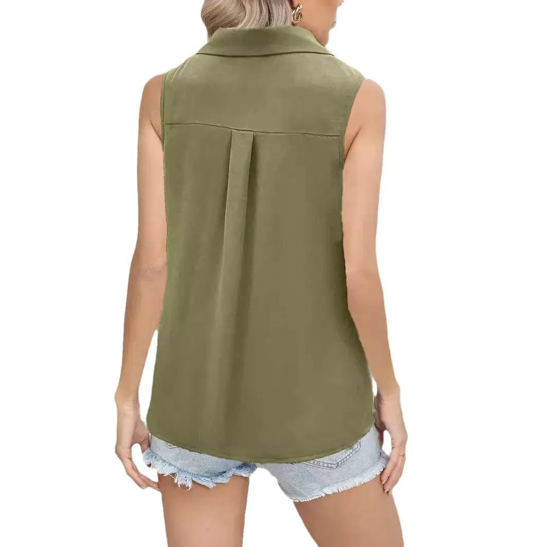 Easy Appeal Sleeveless Button-Up Collared Top