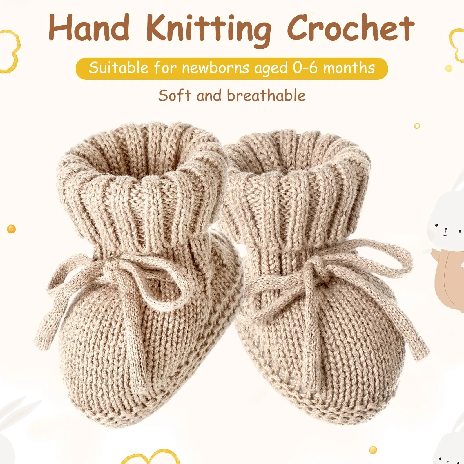 Evervibe 3 Pairs Knitted Baby Booties 0-6 Months Newborn Baby Shoes First Walkers Cozy Shoes for Infant Boy Girl(Beige, Bronze, Light Camel)