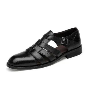 Fanyil Men's Business Casual Sandals Ankle Strap Flats Soft Leather Shoes