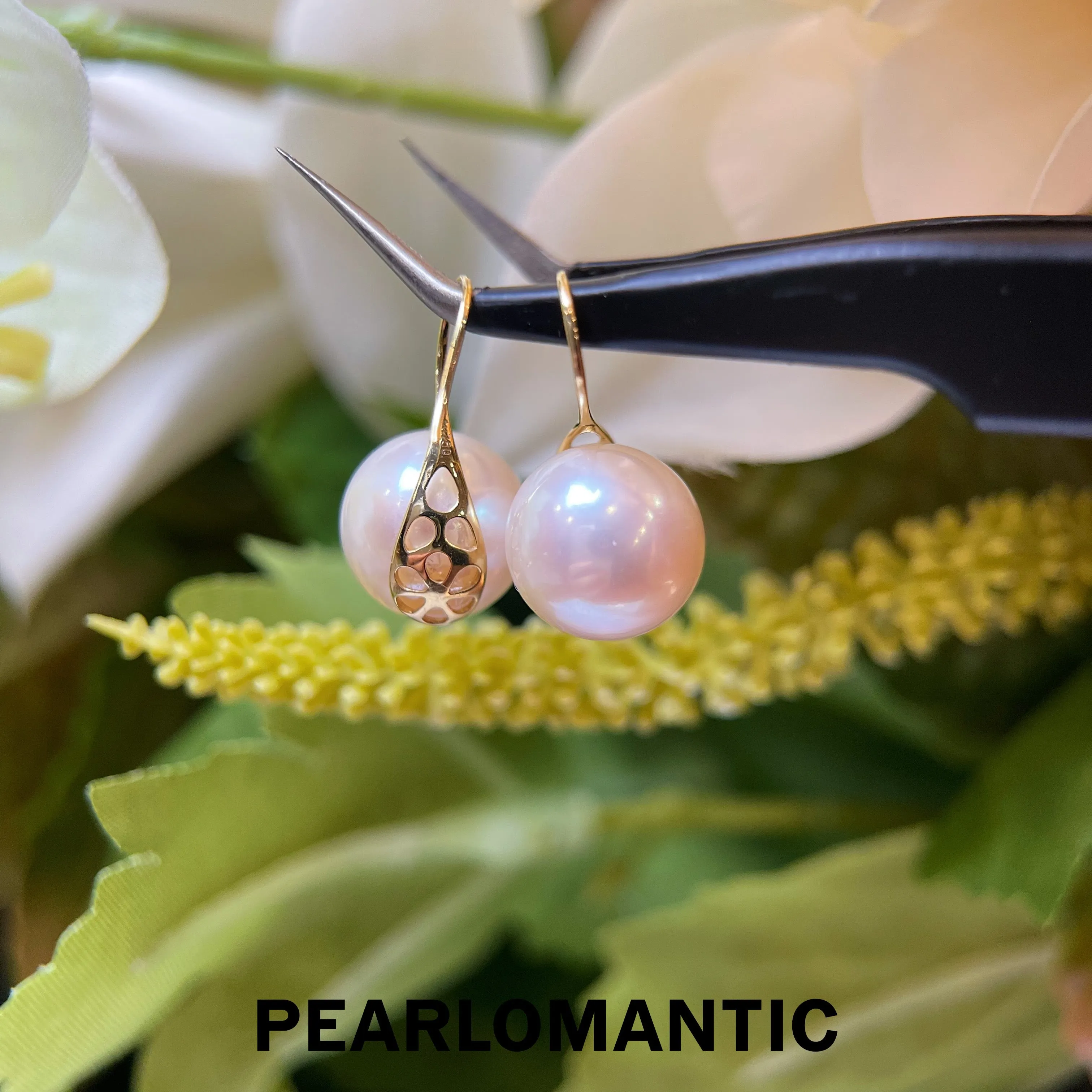 [Fine Jewelry] Freshwater Nucleus-Free 10-11mm Pearl 18k Gold Heels Design Earhooks