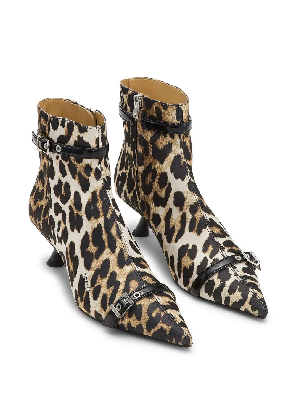 GANNI leopard-print satin ankle boots