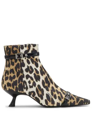GANNI leopard-print satin ankle boots