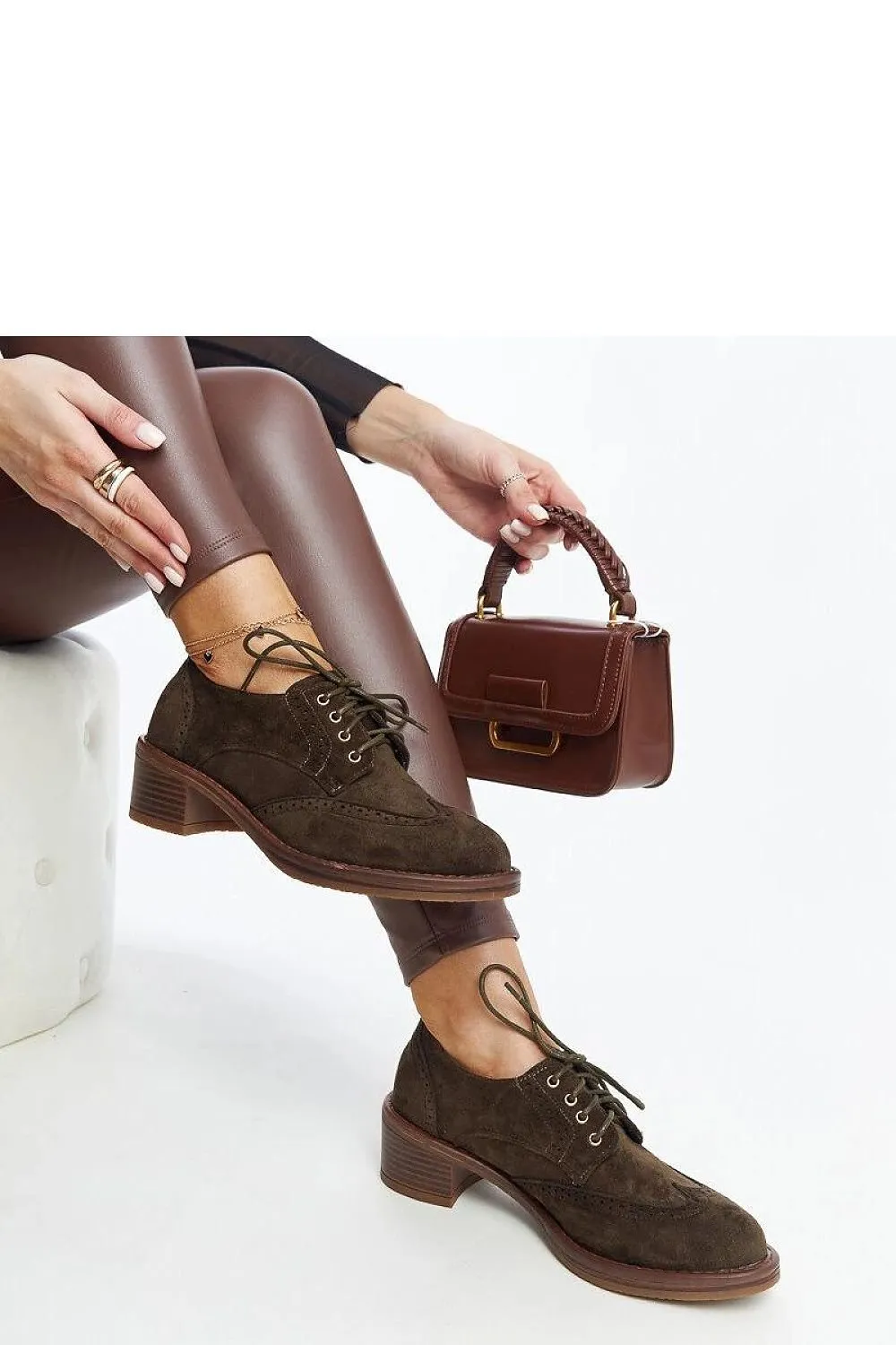 Green eco leather suede heels