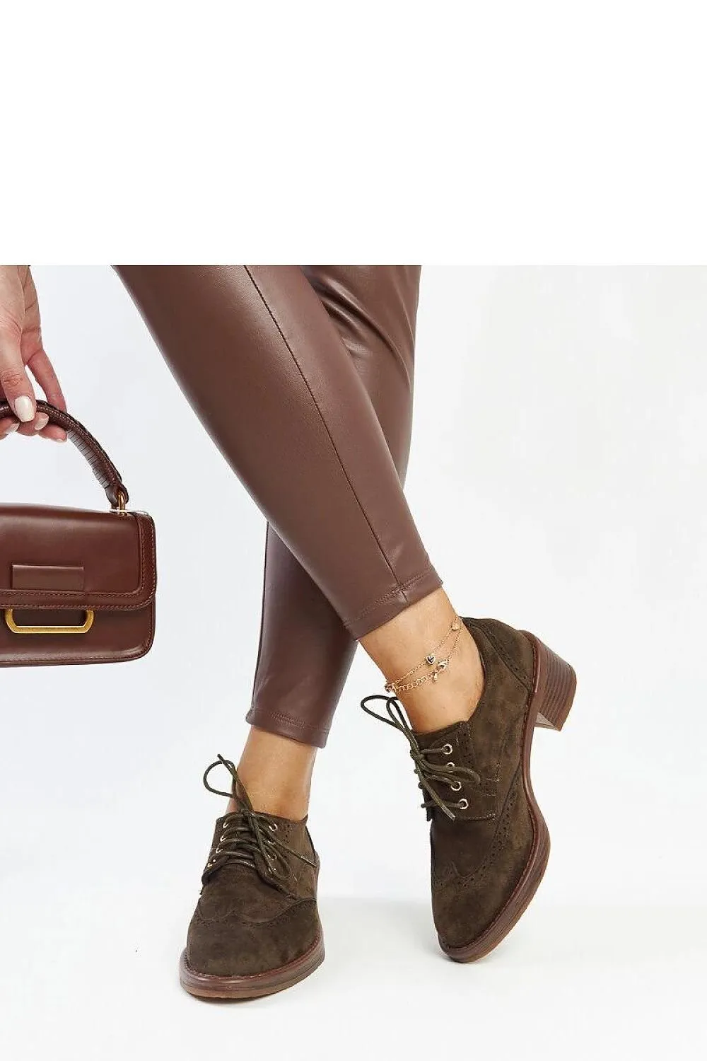Green eco leather suede heels