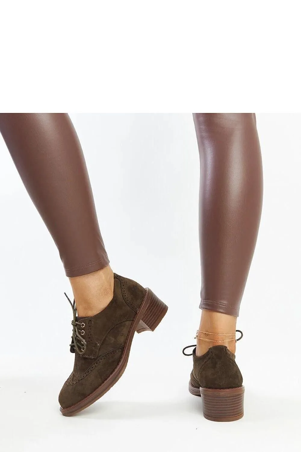 Green eco leather suede heels