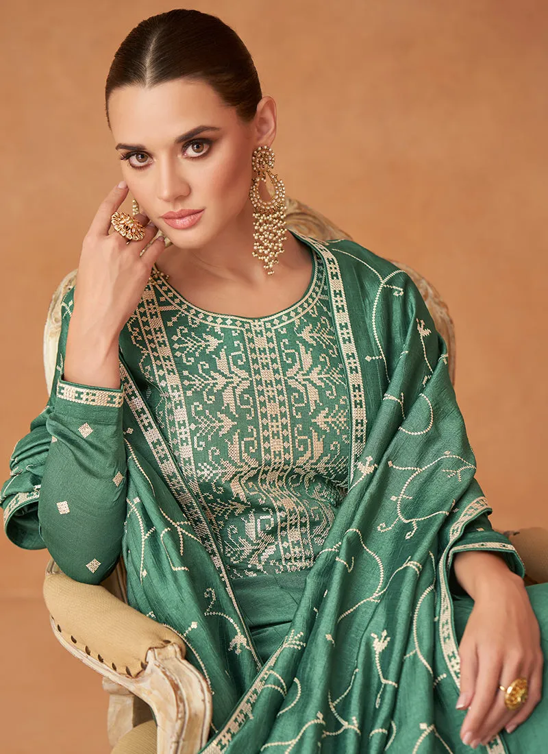 Green Multi Sequence Embroidery Festive Anarkali Suit