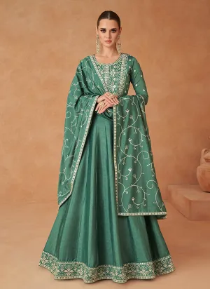 Green Multi Sequence Embroidery Festive Anarkali Suit