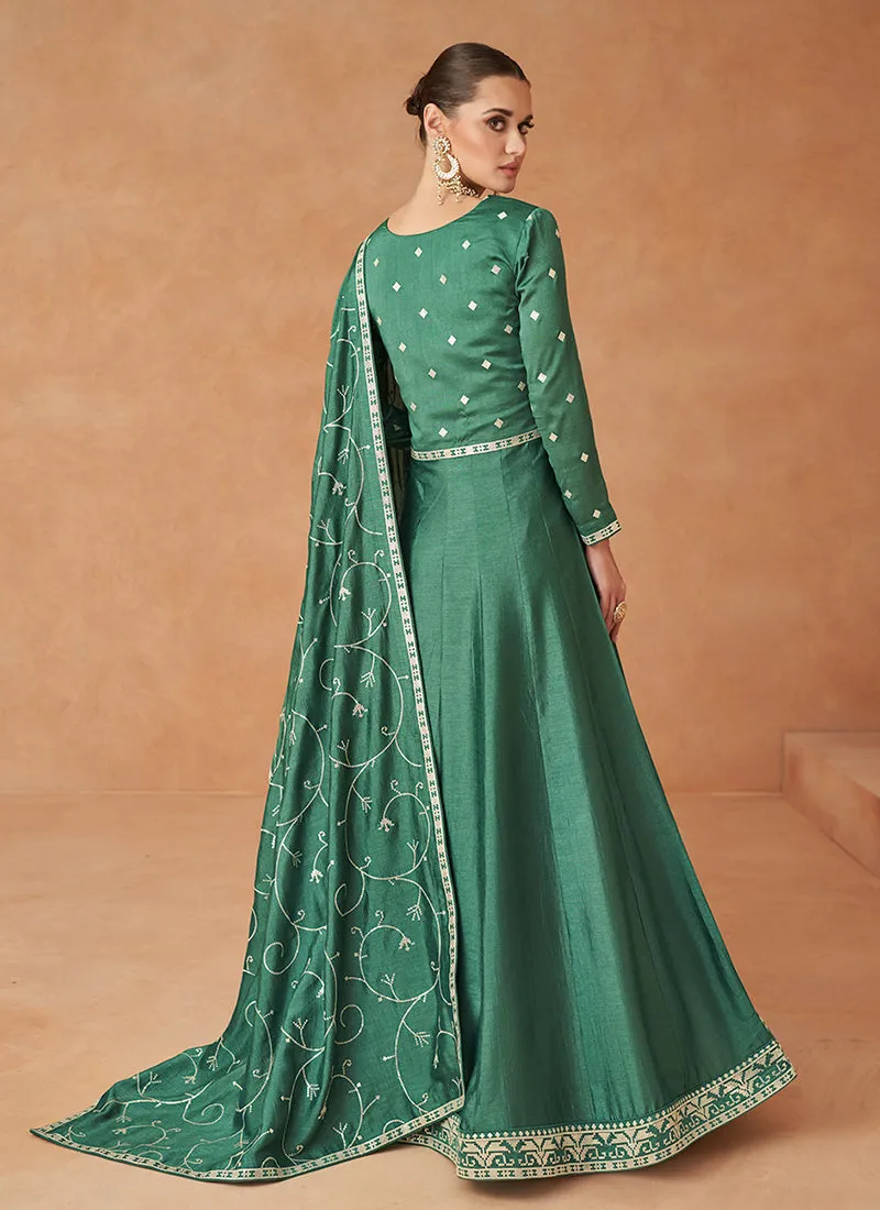 Green Multi Sequence Embroidery Festive Anarkali Suit