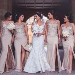 Halter Sexy Side Slit Mermaid Cheap Long Bridesmaid Dresses Online, WGY0255