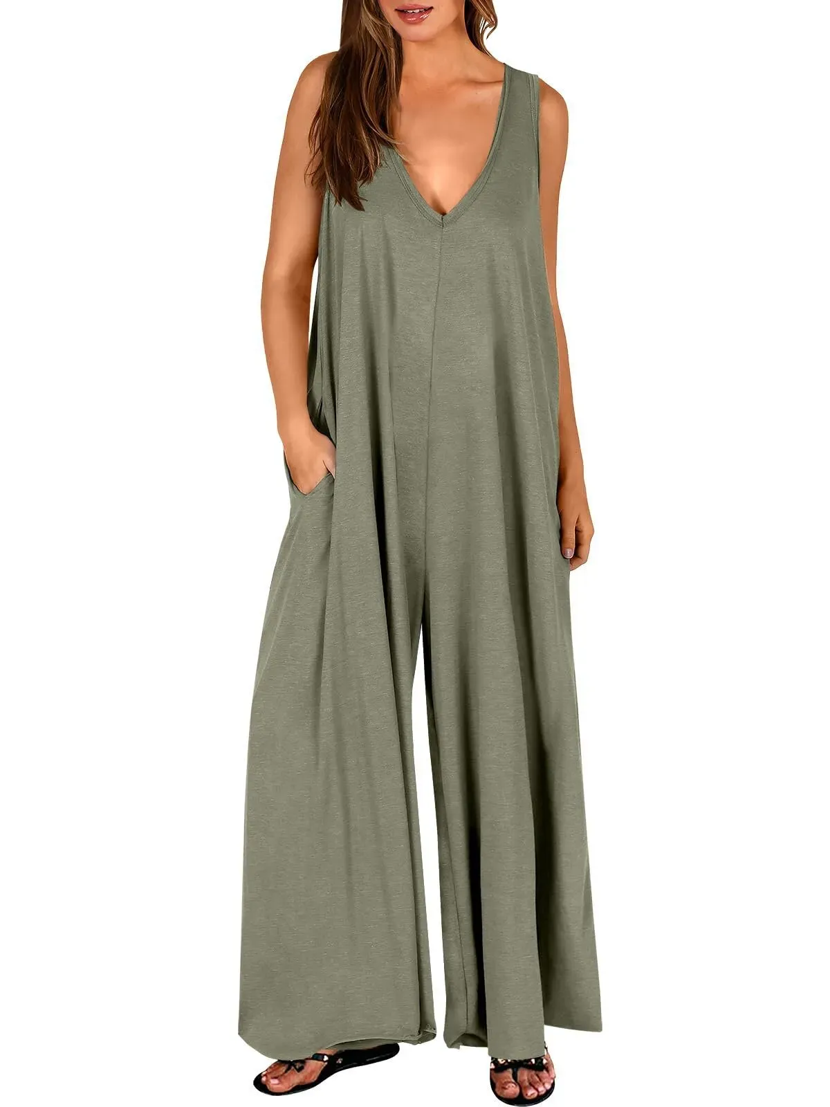 Hannah Sleeveless Deep V-Neck Oversized Wide Leg Jumpsuit