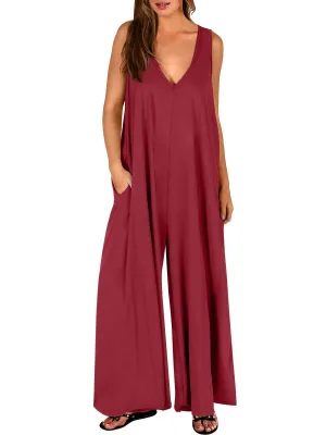 Hannah Sleeveless Deep V-Neck Oversized Wide Leg Jumpsuit