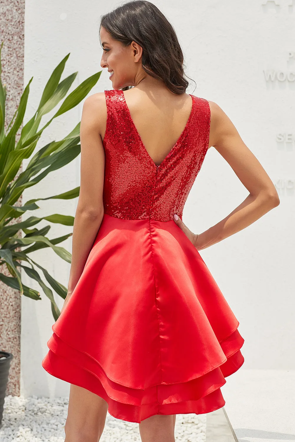 Heart Broken Pink Gold Sequin Multi Layer Skater Dress