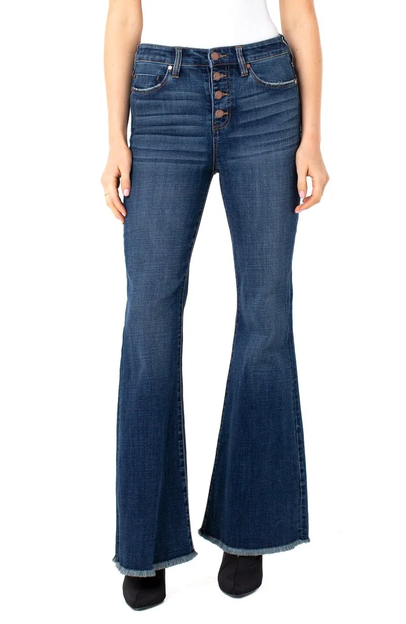 Hi-Rise Flare Exposed Buttons Fray Hem 32"