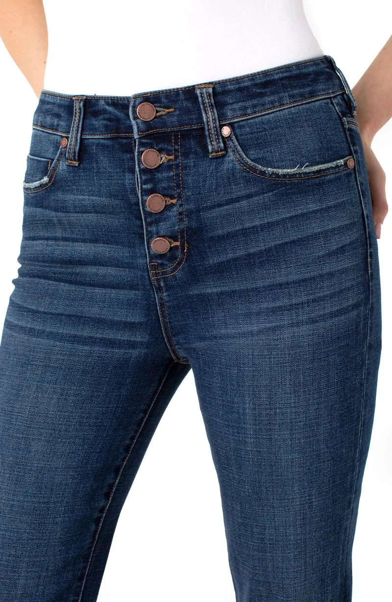 Hi-Rise Flare Exposed Buttons Fray Hem 32"