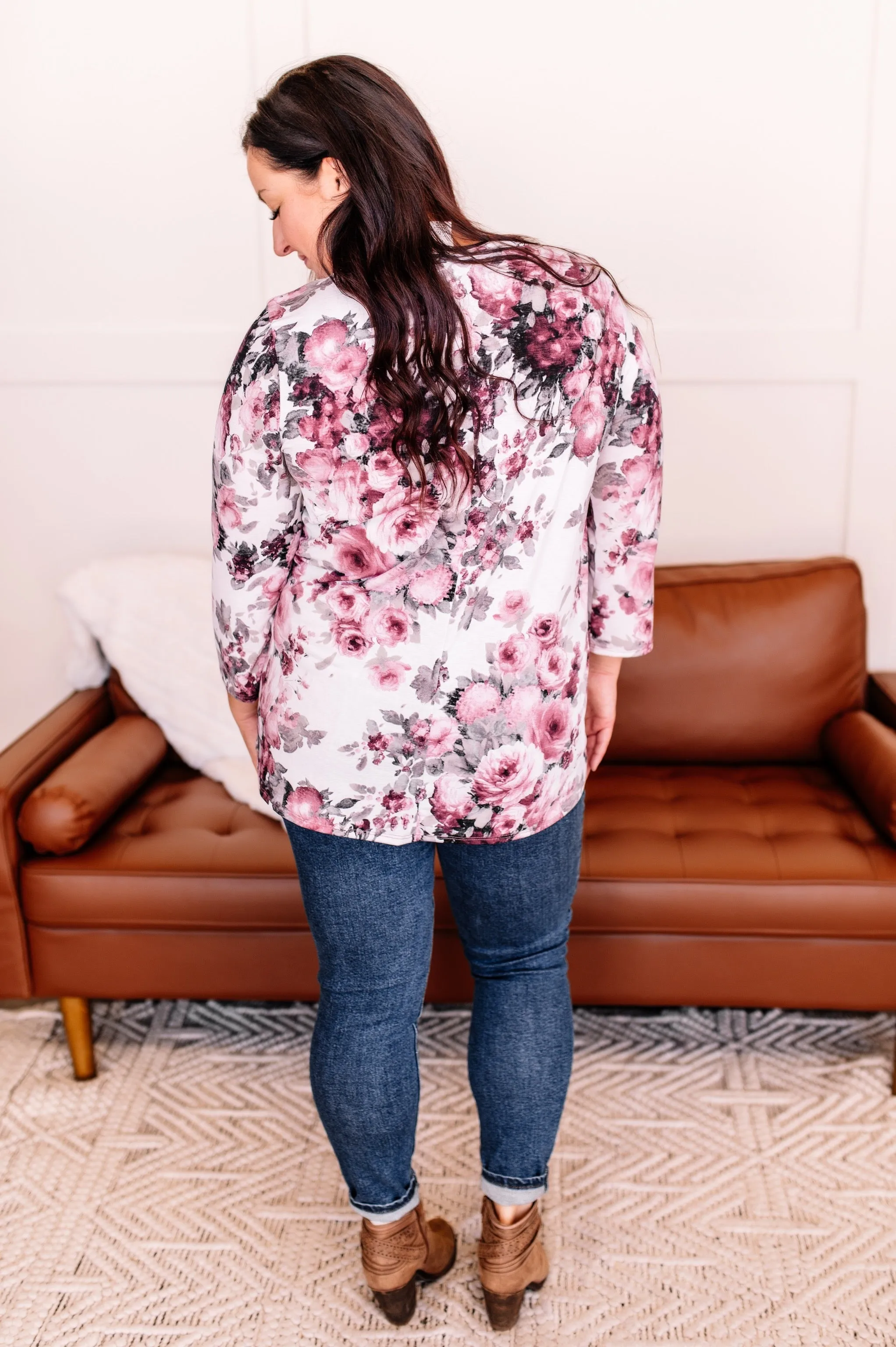 In Living Color Pink and Gray Floral Top