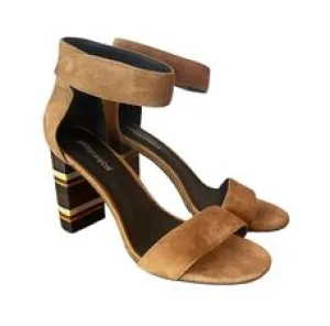 Jeffrey Campbell Womens Heels Brown Suede Ankle Strap Striped Leather Sz 9 - 100