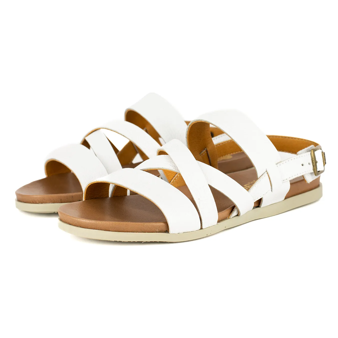 Kamativi : Ladies Leather Sandal in White Cayak
