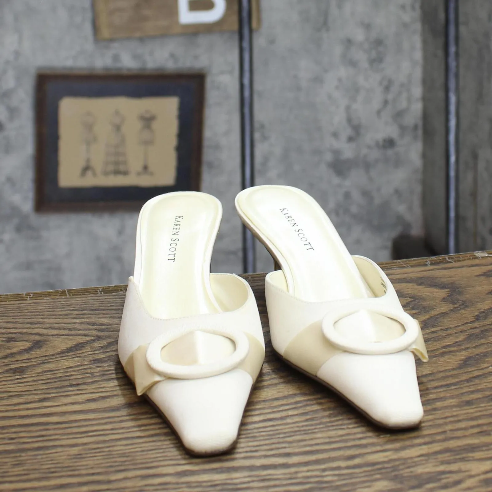 Karen Scott Womens Vintage Fabric Short Heels 1673ee63b9fc0e Off White 5.5M