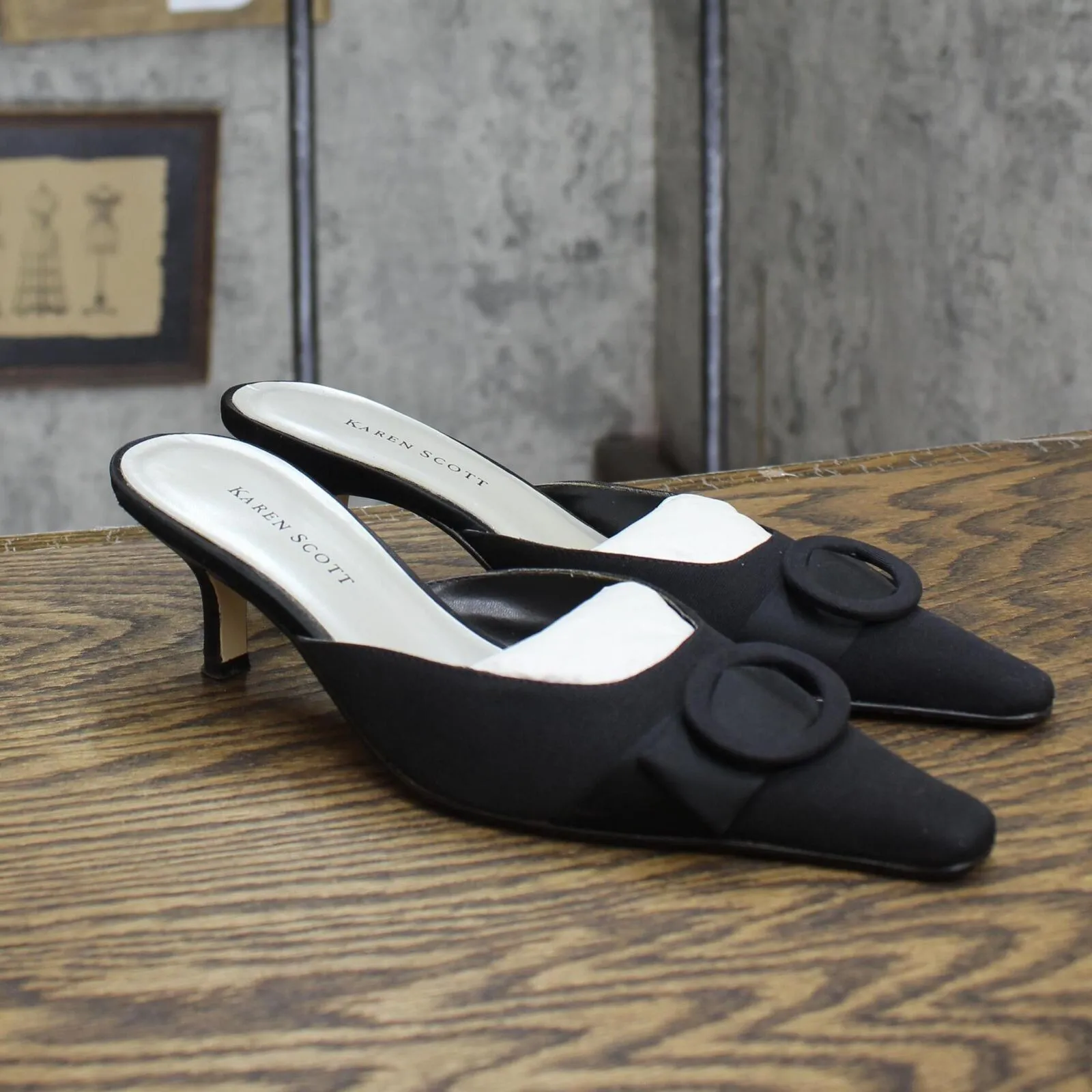 Karen Scott Womens Vintage Short Fabric Heels 1673eeb44456d4 Black 5.5M