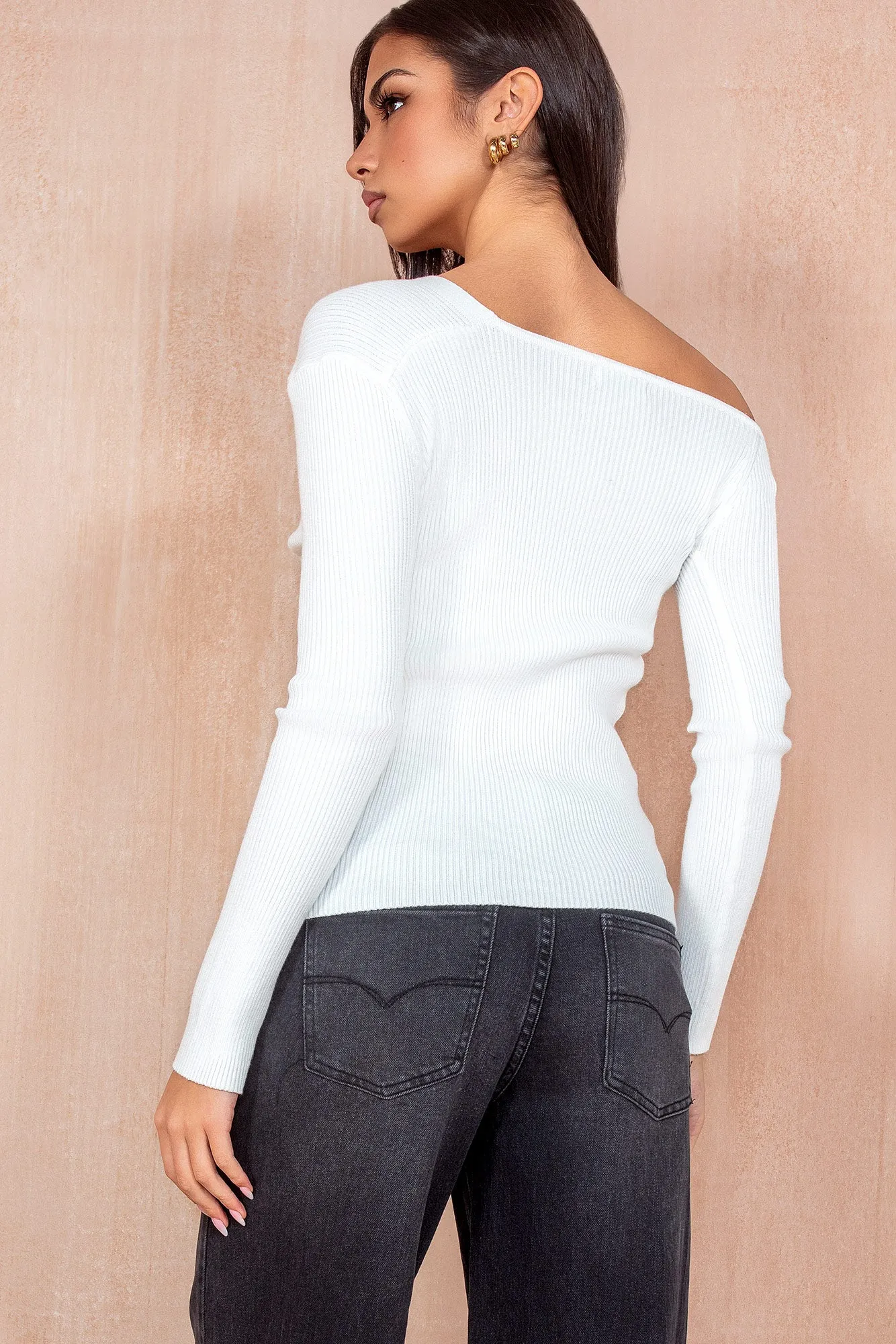 Karla White Knit Asymmetric Top