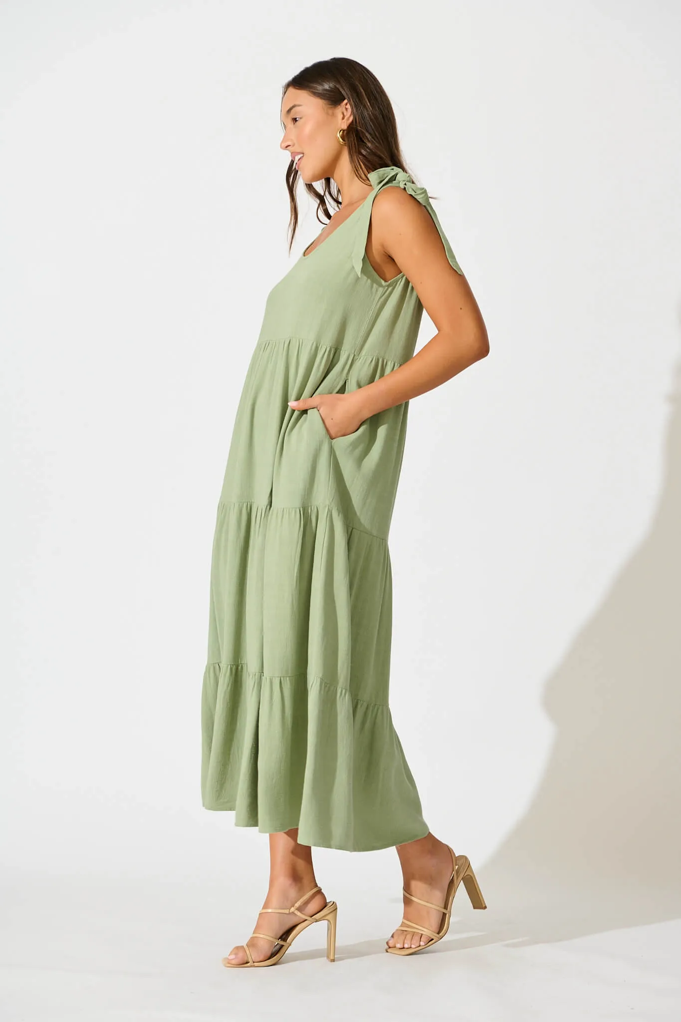 Khaki Linen Maxi Dress by Estefani