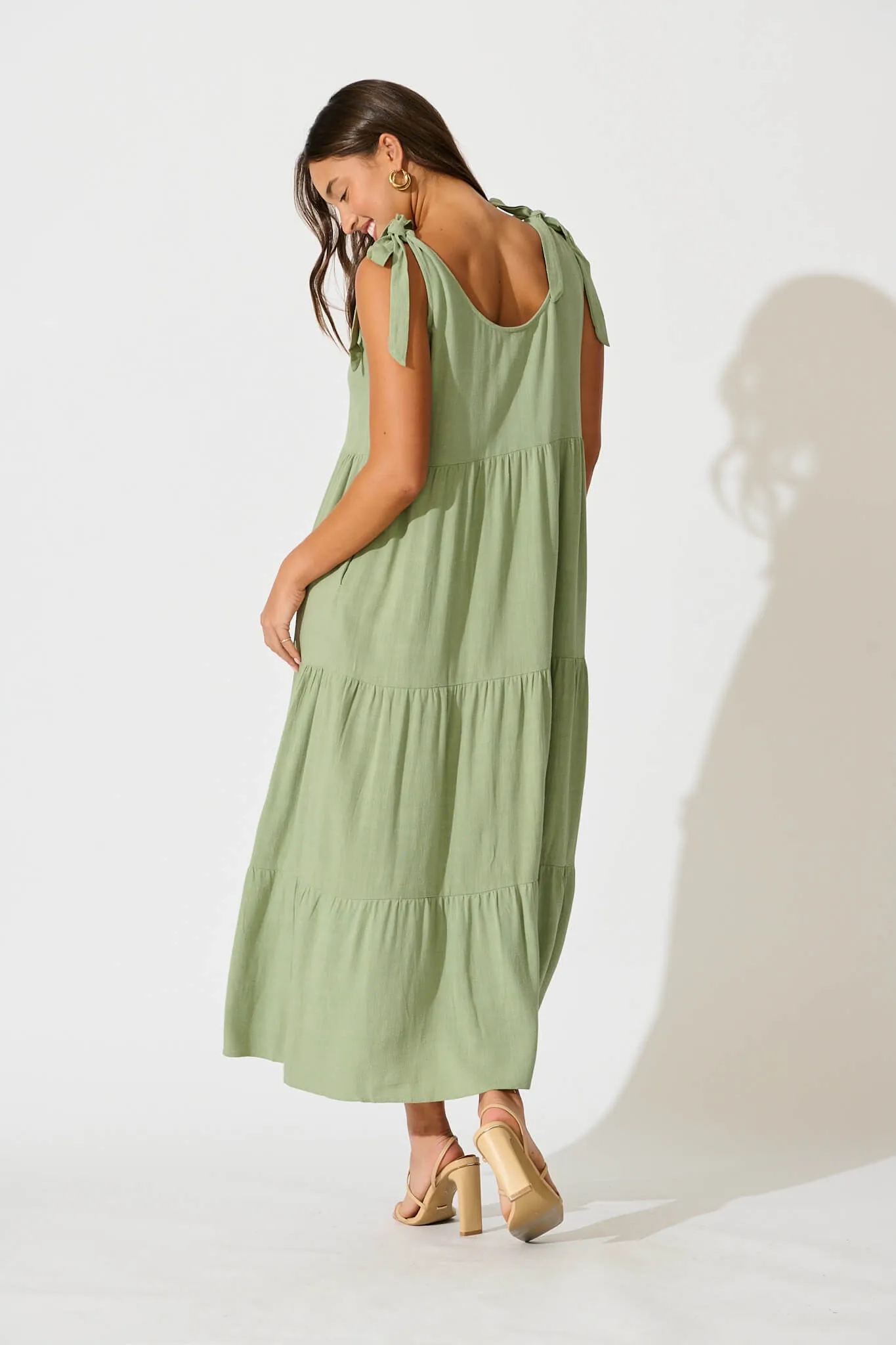 Khaki Linen Maxi Dress by Estefani