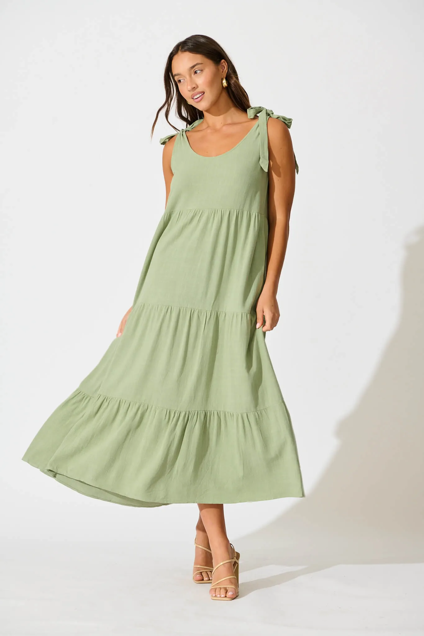 Khaki Linen Maxi Dress by Estefani