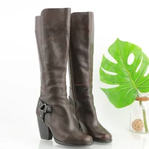 Kork Ease Womens Olson Boot Size 7 Tall Brown Leather Block Heel Western Harness