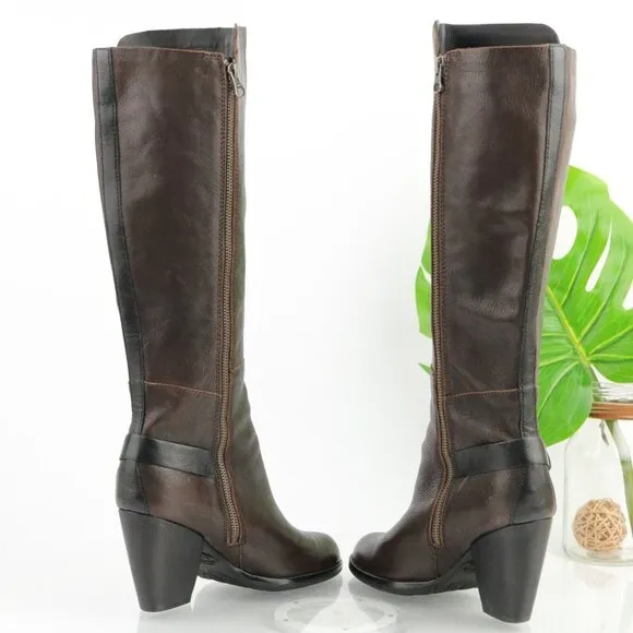 Kork Ease Womens Olson Boot Size 7 Tall Brown Leather Block Heel Western Harness