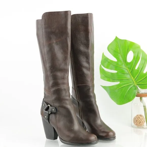 Kork Ease Womens Olson Boot Size 7 Tall Brown Leather Block Heel Western Harness