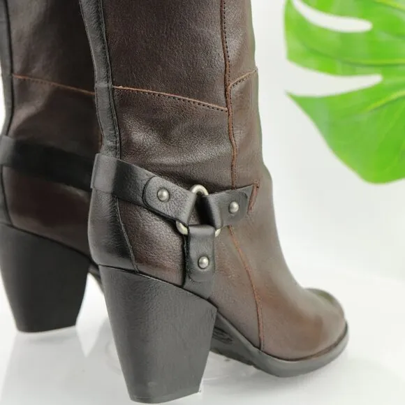 Kork Ease Womens Olson Boot Size 7 Tall Brown Leather Block Heel Western Harness