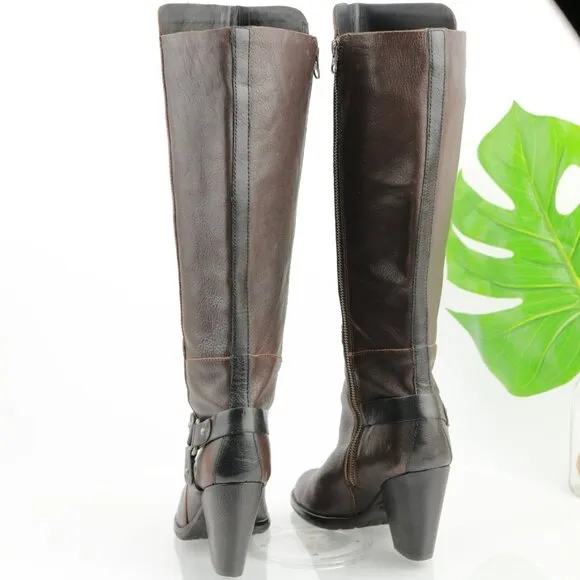 Kork Ease Womens Olson Boot Size 7 Tall Brown Leather Block Heel Western Harness