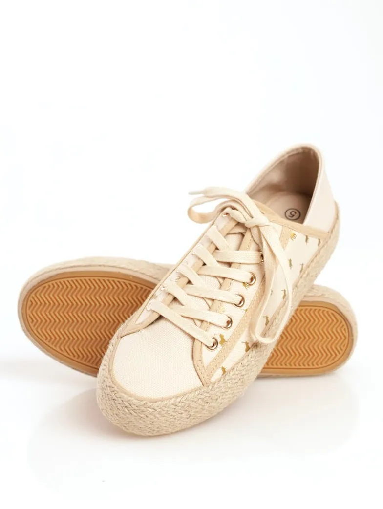 Ladies All Over Print Espadrille Sneaker - Cream