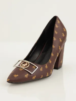 Ladies Monogram Block Heel - Brown