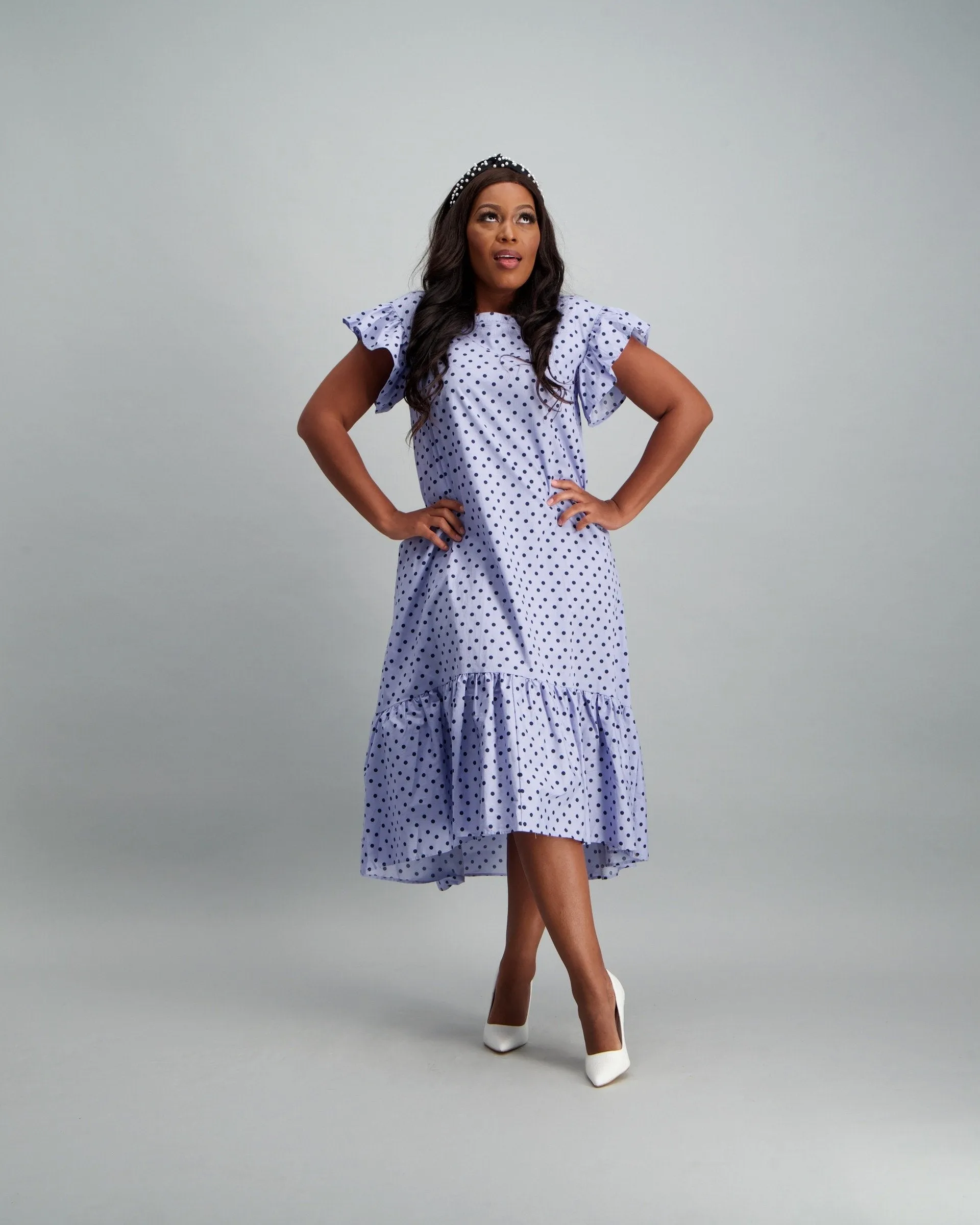 Ladies Polka Dot Hi-Lo Dress - Blue