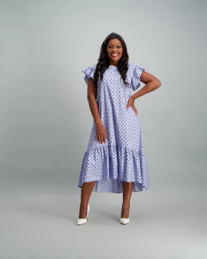 Ladies Polka Dot Hi-Lo Dress - Blue