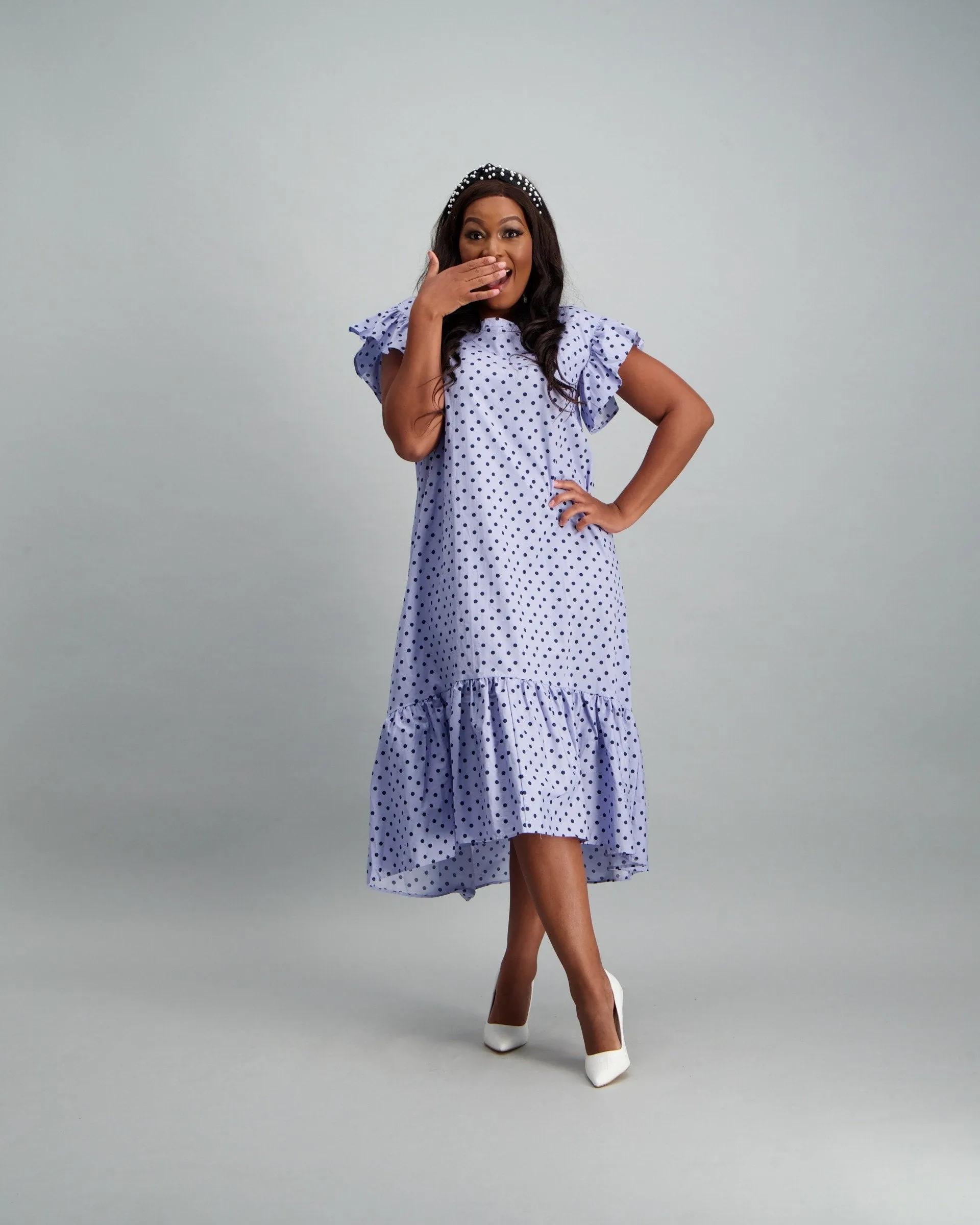 Ladies Polka Dot Hi-Lo Dress - Blue