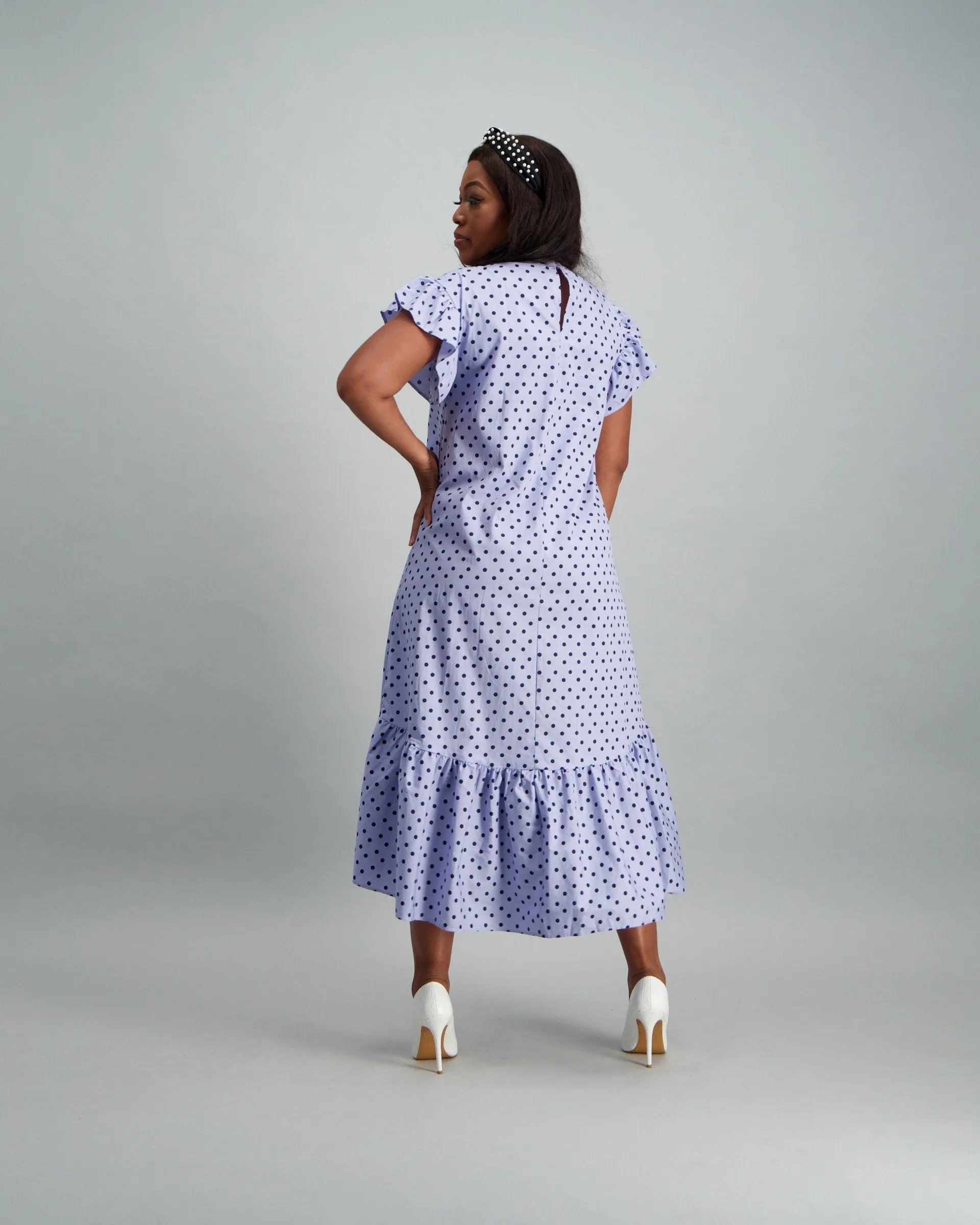Ladies Polka Dot Hi-Lo Dress - Blue