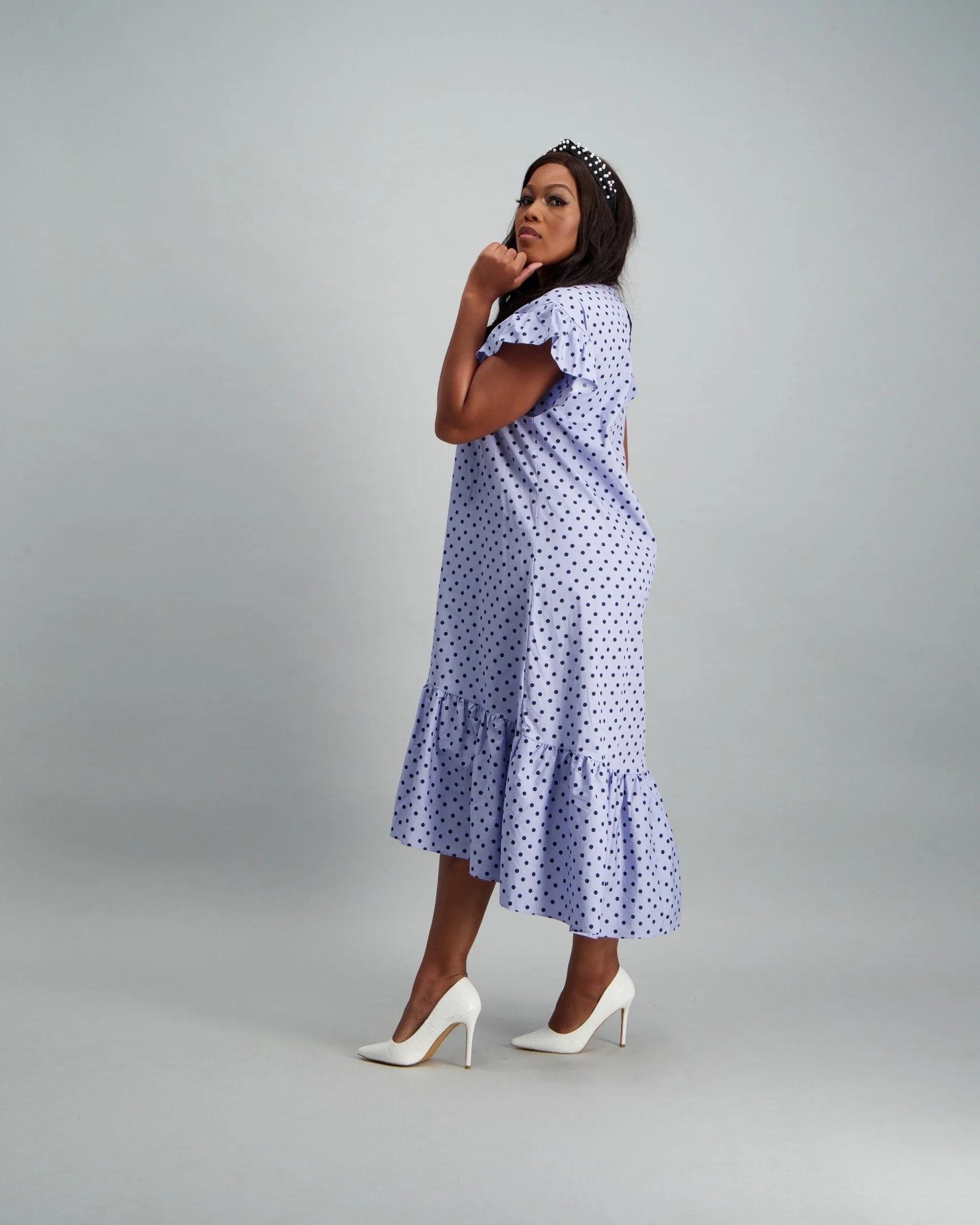 Ladies Polka Dot Hi-Lo Dress - Blue