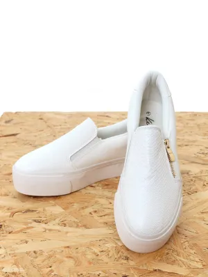 Ladies Side Zip Platform Sneaker - White