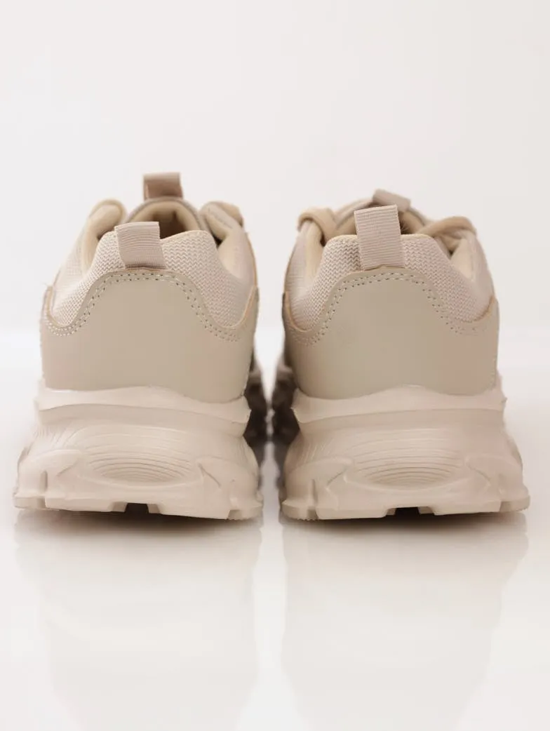 Ladies Sporty Trainer With Rubber Side - Beige