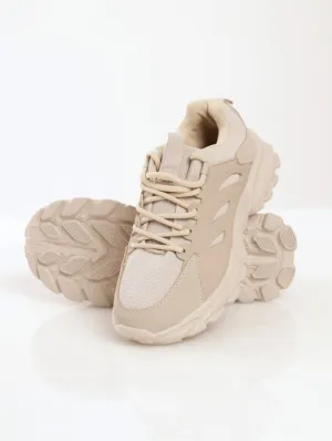 Ladies Sporty Trainer With Rubber Side - Beige